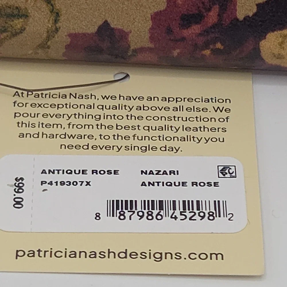 Patricia Nash Nazari Antique Rose Floral Bifold Leather Wallet RFID Blocking